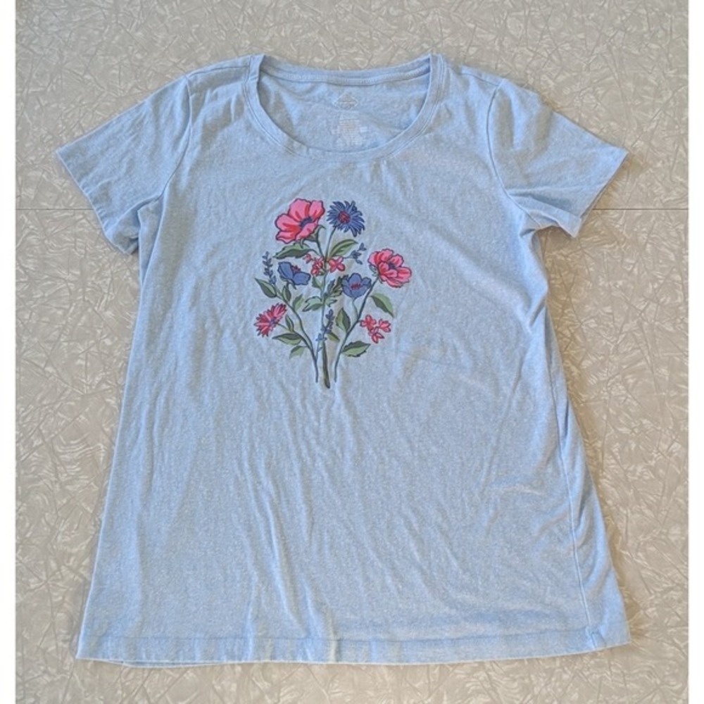 Women's M Light Blue Flower Floral Tee‎